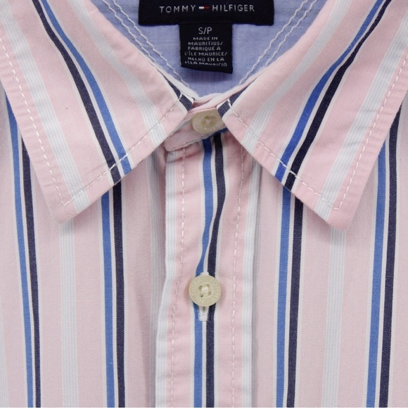 Tommy Hilfiger Pink and Blue Men's Striped Button-Down Shirt Preppy Career S - Picture 4 of 10